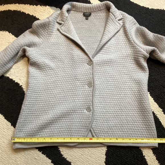 Talbots Light Grey 100% Merino Wool Tight Knit Blazer Cardigan Sweater 
Sz XLP - Picture 8 of 12
